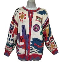 vintage together! palm tree cityscape ramie Novelty cardigan sweater - $54.44
