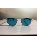 Unisex, rimless, polygonal sunglasses with blue lenses &amp; gold + black fr... - $10.00