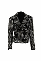 A.L.C Women Full Silver Heavy Metal Spiked Studded Brando Black Leather ... - $229.99