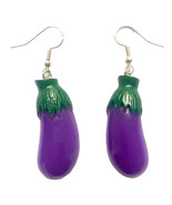 Funny 3D Purple EGGPLANT DANGLE EARRINGS Novelty Veggie Food Charm Funky... - $129.81 MXN