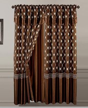 4 pc Coffee Brown Embroidered Window Curtains Panels Drapes Valance Set 84 in L - £84.73 GBP