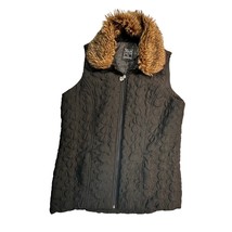 Three Hearts Vest Womens Medium Black Quilted Removable Faux Fur Collar ... - $19.99