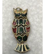 Vintage Gold Tone Red Green Reversible Owl Pendant Charm Moving KG - $47.35 CAD