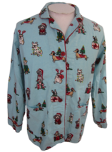 P J Salvage Women Pajama top sz M L/S flannel Christmas Dog Breeds funny blue - £15.56 GBP