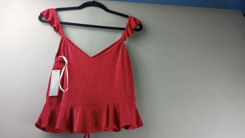 Primary image for Lulus Top Size XL Color Red Feel the Love Ruffle Strap Crop   1259