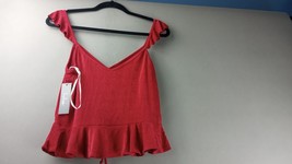 Lulus Top Size XL Color Red Feel the Love Ruffle Strap Crop   1259 - £17.83 GBP