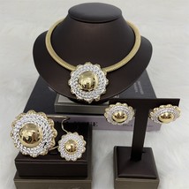 Set for Women Dubai Bead Flower Necklace Earrings Egagement Bridal Gifts Bracele - £42.44 GBP