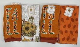 Amber Grain NWT 4, set of 2 Orange White Autumn Kitchen Towels 100% cotton D10 - £17.53 GBP