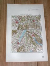 1930 Original Vintage Map Of Vicinity Of Geneva Zurich Bern Basel / Switzerland - £15.85 GBP