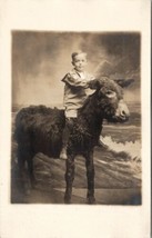 RPPC Boy Studio Prop Donkey Burro Ocean Backdrop c1918 Postcard U19 - $14.95