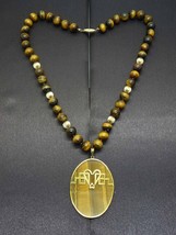 Vintage Tiger&#39;s Eye &amp; 14k Gold Bead Pendant Necklace 10k Gold Clasp 20&quot; Long - £313.97 GBP