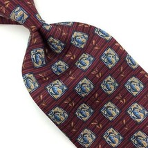 Today&#39;s Man Made In Italy Tie Gray Redish-Brown Floral Squares Silk Necktie #I21 - £12.73 GBP