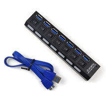 7 Port Usb 3.0 Hub On/Off Switches Splitter Ac Adapter Cable For Pc Laptop - £16.01 GBP
