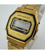 Vintage Helbros Digital Quartz Watch Men Gold Tone ~For Parts Repair - $36.48 CAD