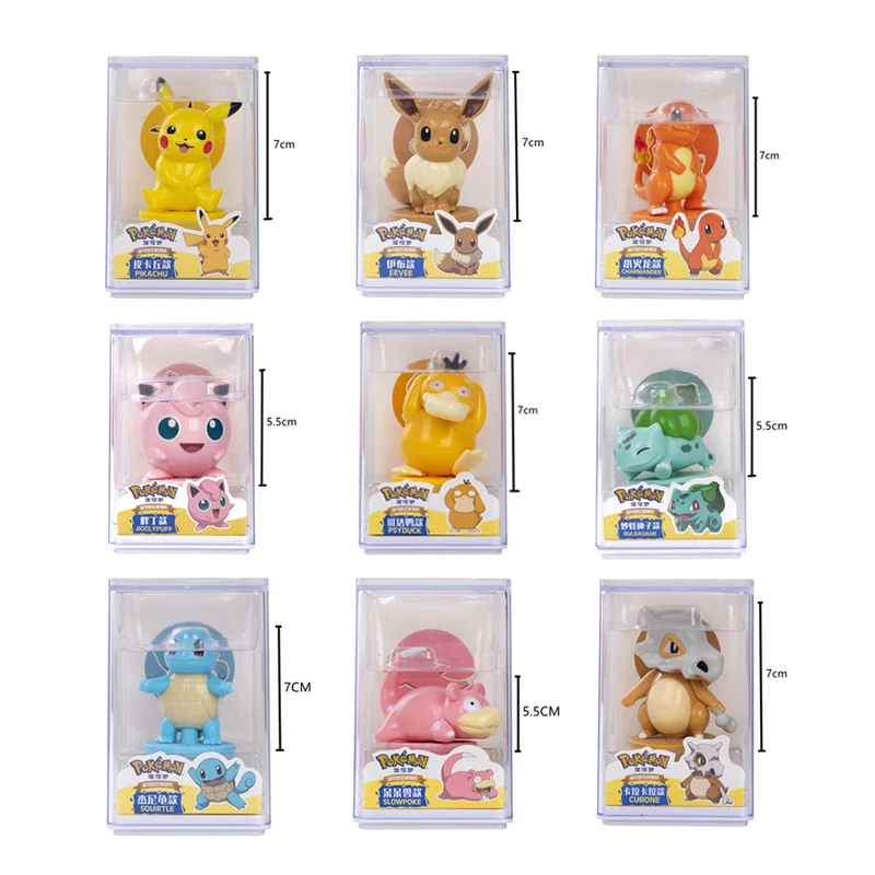 9 Pcs/Set Pokemon Figures Stamp Original Acrylic Box Anime Action Doll Pikachu - £14.77 GBP+