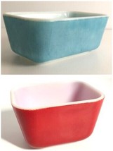 Vintage Pyrex Refrigerator Dish Set 501-B Red &amp; 502-B Robin Egg Blue No Lids - £7.06 GBP