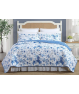 LAURA ASHLEY Full/Queen Reversible Quilt Set Cotton Breezy Floral Blue NIP - $113.85
