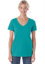 WOMAN WITHIN PLUS Closer Fit T-Shirt V-neck Bright Teal Combed Cotton - $10.79