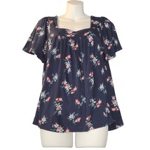 Lucky Brand Womens Small Floral Top Stretch Blue Square Neck Casual Cott... - $11.17