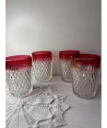 indiana diamond point ruby cranberry tumblers set of 4 - $702.36 MXN