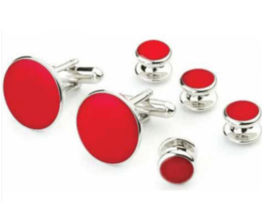 Red Studs and Cufflinks Set Silver Trim - $1,545.65 MXN