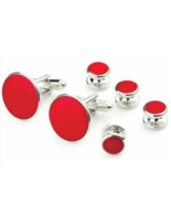 Red Studs and Cufflinks Set Silver Trim - €72,75 EUR