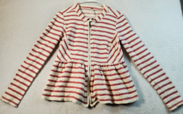 Free People Jacket Womens Size XS White Red Striped Knit Long Sleeve Full Zipper - £18.74 GBP