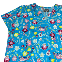 Buttersoft Stretch Plus Size XL Blue Pink Floral Monkey Lemur Scrub Top ... - $18.95