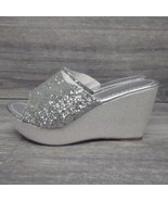 Silver Platform Slides Slip On Glitter Sandal Heels Casual Shoes Womens 39 - £19.40 GBP