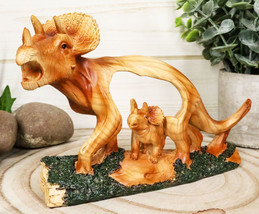 Jurassic Dinosaur 3 Horns Triceratops Mother and Baby Faux Wood Cutout Figurine - £15.17 GBP