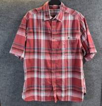 Vintage Mossimo Supply Shirt Men Large Button Up Plaid Red Pocket Casual Work - £14.69 GBP