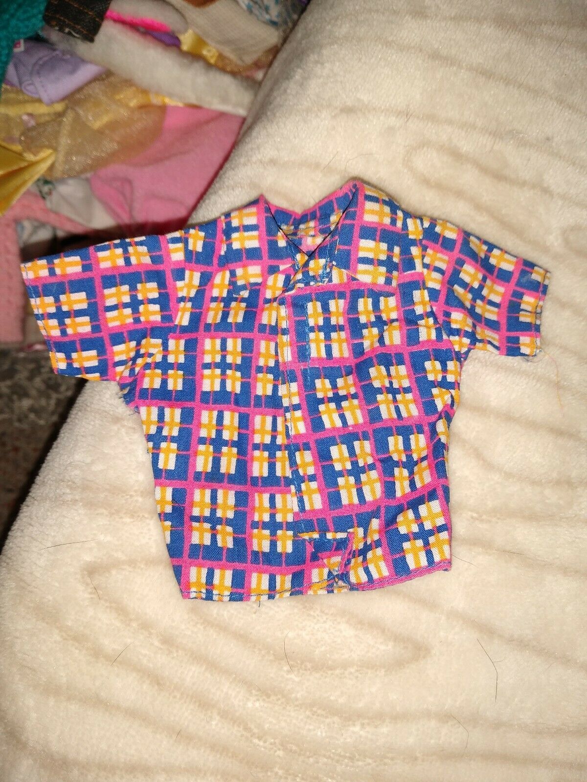 Primary image for Barbie label Fits Ken doll Blue red yellow stripe short sleeve shirt