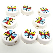 8 Butterfly Ceramic Beads Disc 1&quot; Colorful Insect Peru Butterflies US Seller   C - £7.77 GBP