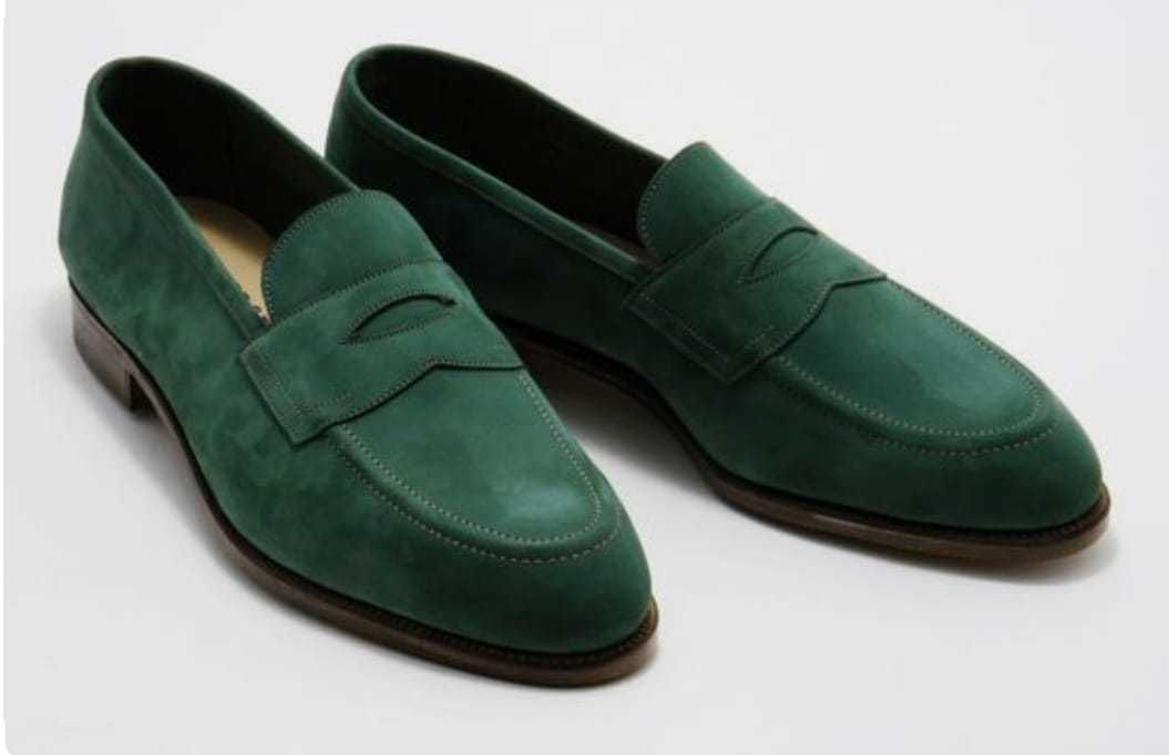 Men’s Green Suede Loafer Moccasin Formal Dress Black Sole Leather Handmade Shoes