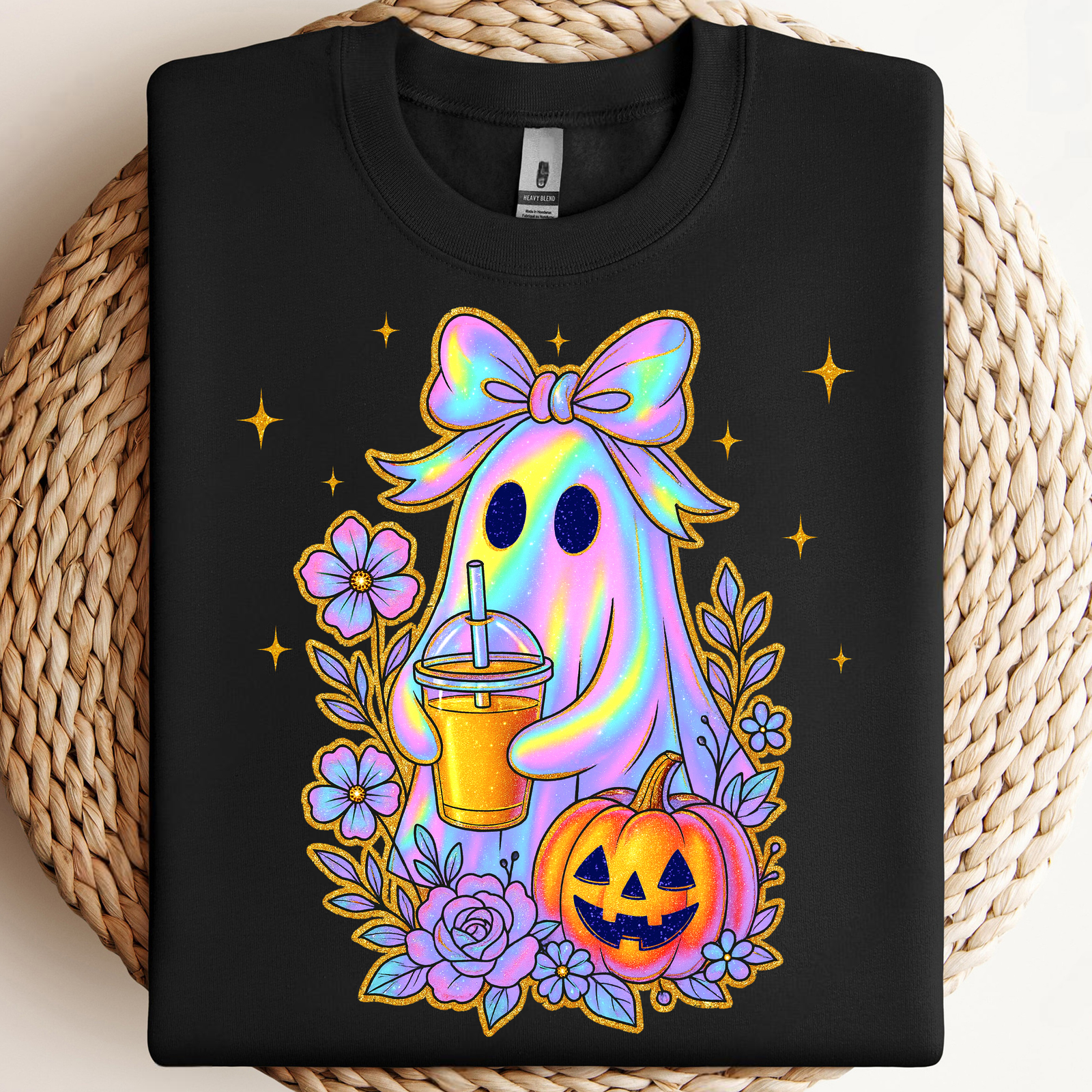 Iridescent Ghost Pumpkin PNG, Floral Ghost Coffee PNG, Coquette Hallowee... - $2.50