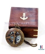 NauticalMart 3 Push Button Sundial Nautical Brass Compass With Chain/Woo... - £51.80 GBP