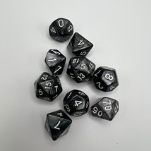 9-Piece Pearlized Charcoal Black Dice Set White Numbers RPG DnD TTRPG Lot - $14.00