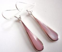 Pink Mother of Pearl 925 Sterling Silver Dangle Paddle-Shaped Earrings Sleek - £15.77 GBP