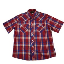 Rustler by Wrangler Shirt Men’s L Red Blue Plaid Pearl Snap Sawtooth Western S/S - £15.01 GBP