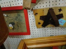 Handmade Leather Stars opon pine wood, 11x2x5 - $10.22