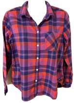 American Eagle Shirt Womens Size S Pink Red Flannel Plaid Button Down  C... - $12.01