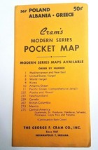 Vintage 1950&#39;s Cram&#39;s Modern Series Pocket Map Poland Albania Greece # 367 - £11.53 GBP