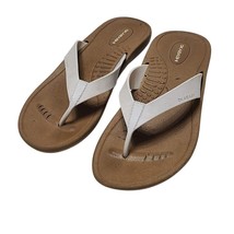 Okabashi Womens Small White Brown Flip Flops Sandals With Textured Footbed USA - $9.95