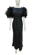 Doen Women&#39;s Black Polka Dot Printed Vintage Ruffle Silk Long Maxi Gown ... - $231.90