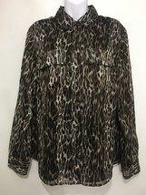 Jones NY Woman 14W Animal Print Sheer Chiffon Long-Sleeve Blouse Shirt - £19.25 GBP
