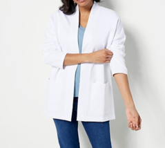 Encore by Idina Menzel Open-Front Lightweight Fleece Cardigan- WHITE, LARGE - £22.65 GBP