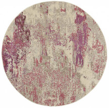 8&#39; X 8&#39; Ivory And Pink Round Abstract Power Loom Non Skid Area Rug - £469.53 GBP