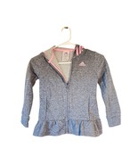 Adidas Girls Hoodie Jacket Gray Pink Ruffle Hem Full Zip Size 6 - €32,52 EUR