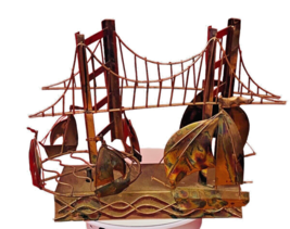 San Francisco Golden Gate Bridge  Metal Copper Music Box Plays Red Sails In The - £25.48 GBP