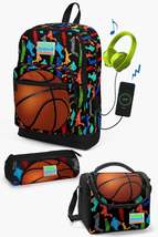 Kids Black Basketball Pattern USB 3-Piece School Bag Set SET0123281 - £189.10 GBP